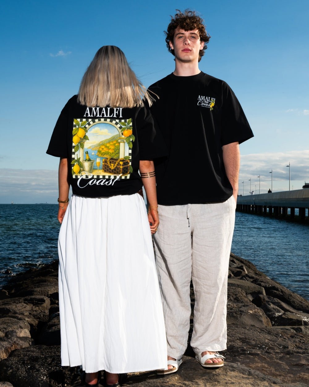 Amalfi Coast Oversized Graphic Tee - Unisex 90s Boxy Fit 100% Combed Cotton