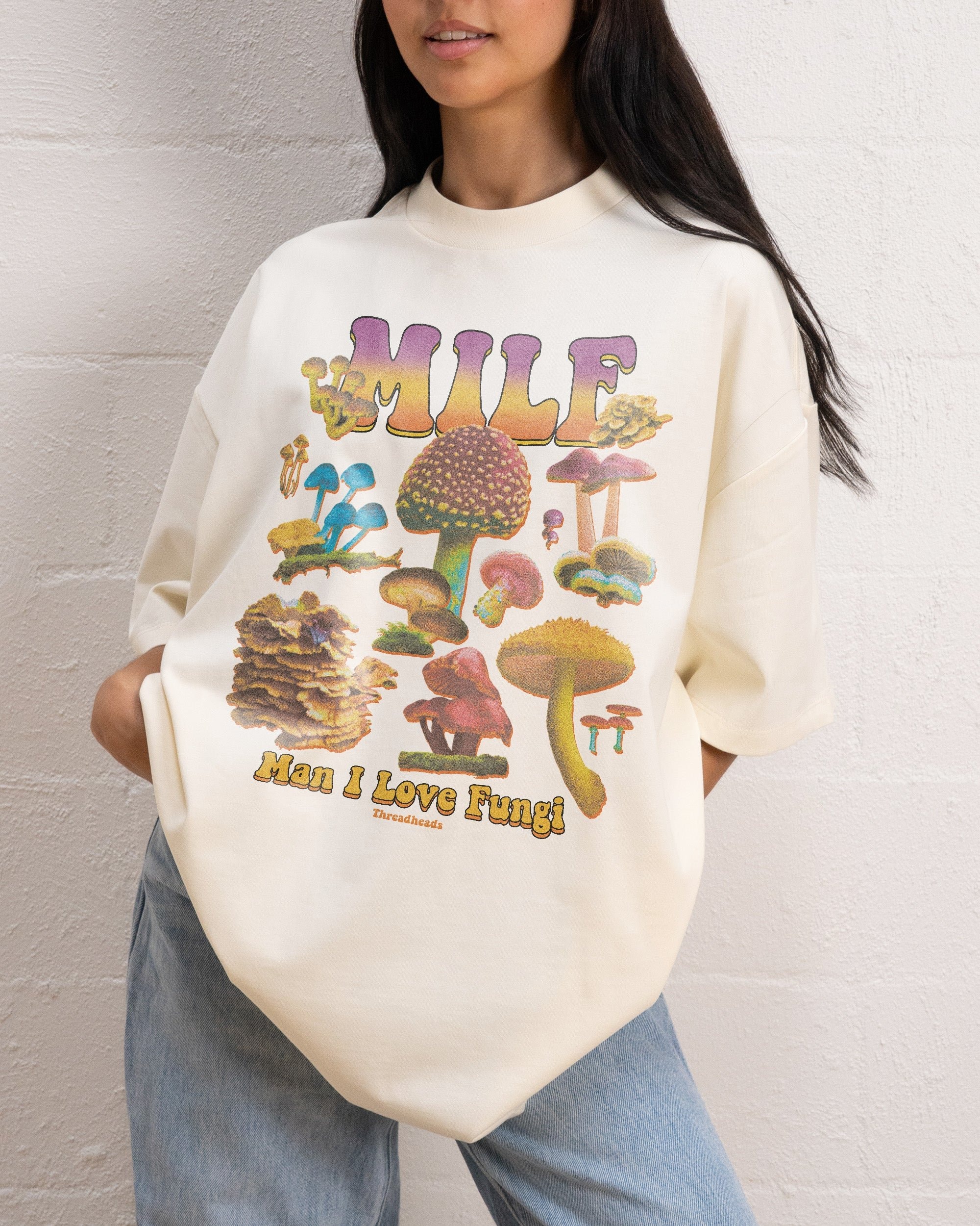 MILF Fungi Oversized Tee - Threadheads Unisex 90s Boxy Fit Heavyweight Cotton T-Shirt