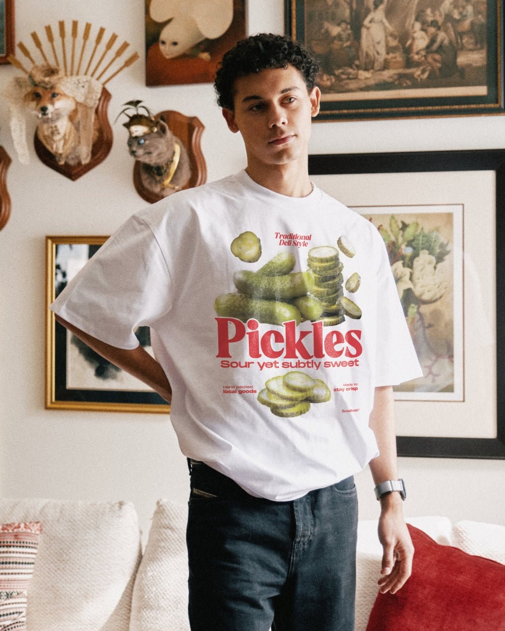 Sour Yet Sweet Pickles Oversized Graphic Tee - Unisex 90s Boxy Fit 100% Combed Cotton