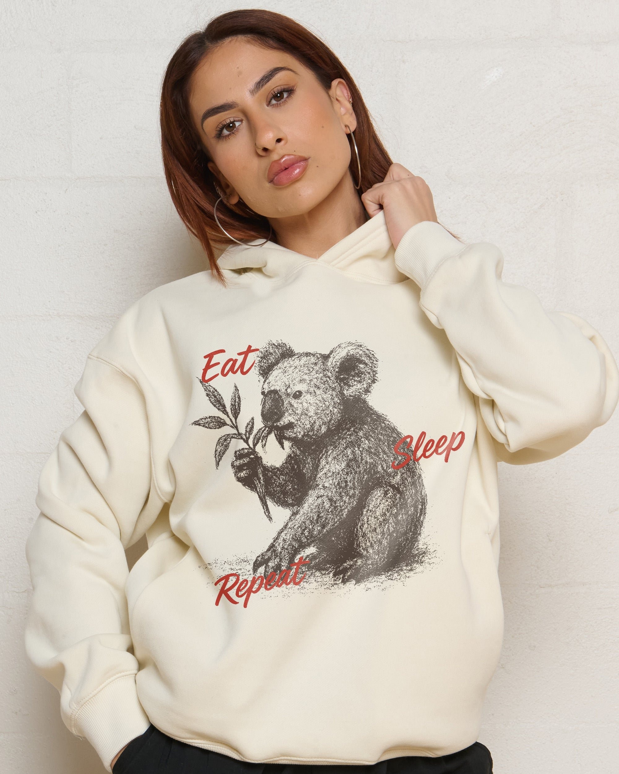 Eat Sleep Repeat Unisex Graphic Hoodie - 90s Boxy Fit 340gsm Cotton Poly