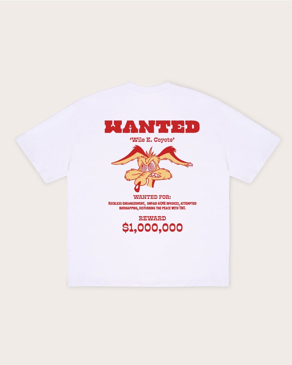 Wile E Coyote Oversized Graphic T-Shirt - Looney Tunes Unisex 100% Combed Cotton Tee