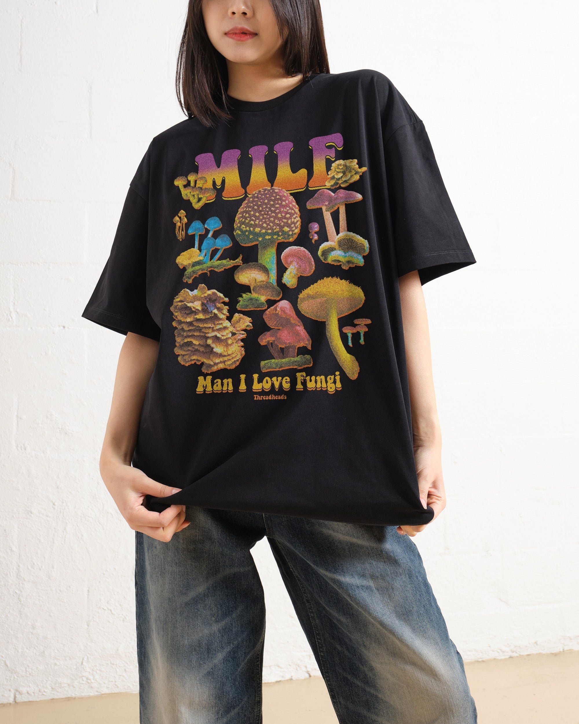 MILF Fungi Oversized Tee - Threadheads Unisex 90s Boxy Fit Heavyweight Cotton T-Shirt