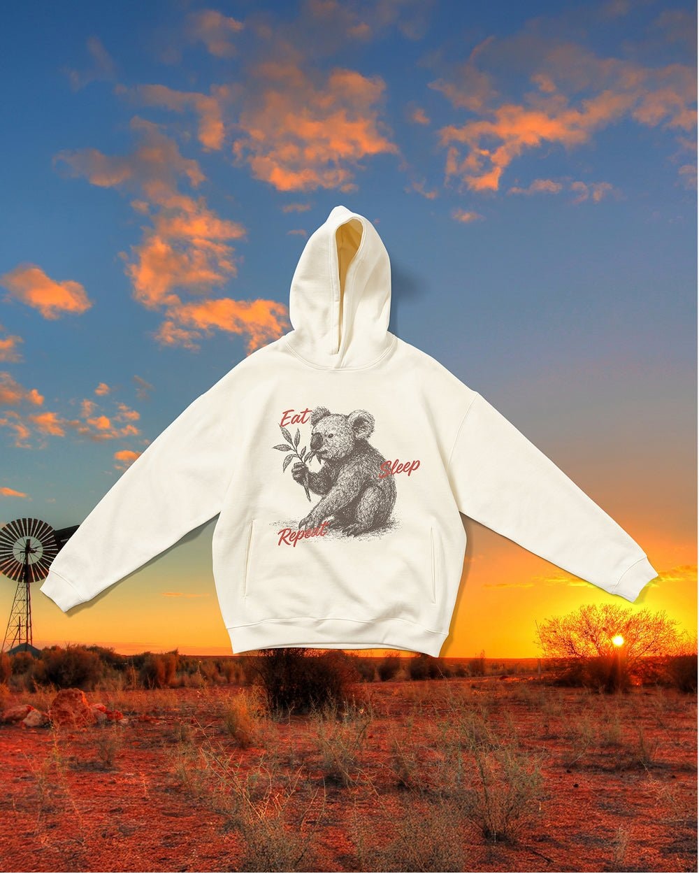 Eat Sleep Repeat Unisex Graphic Hoodie - 90s Boxy Fit 340gsm Cotton Poly