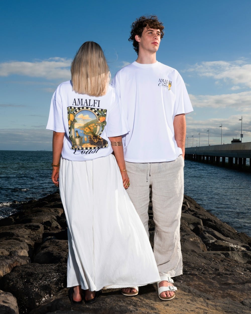 Amalfi Coast Oversized Graphic Tee - Unisex 90s Boxy Fit 100% Combed Cotton