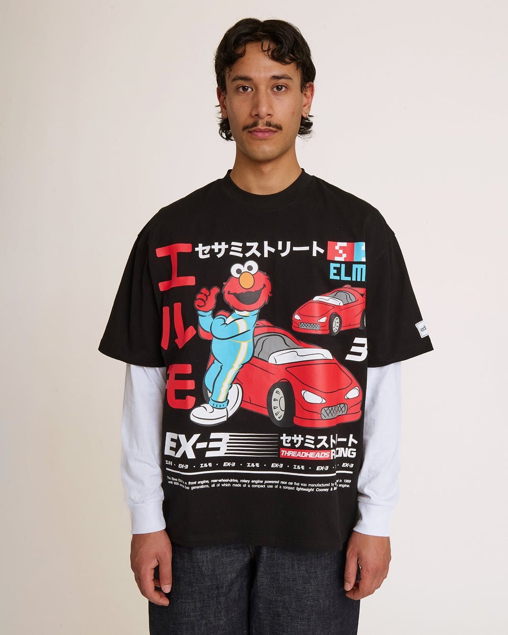 Elmo Tokyo Drift Black Oversized T-Shirt - Sesame Street Unisex Graphic Tee