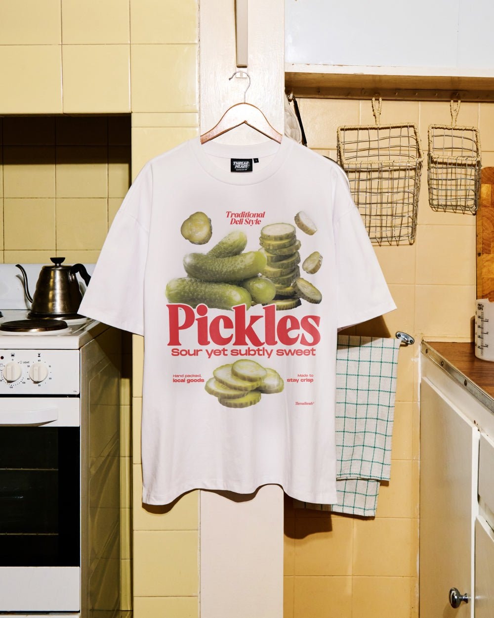 Sour Yet Sweet Pickles Oversized Graphic Tee - Unisex 90s Boxy Fit 100% Combed Cotton